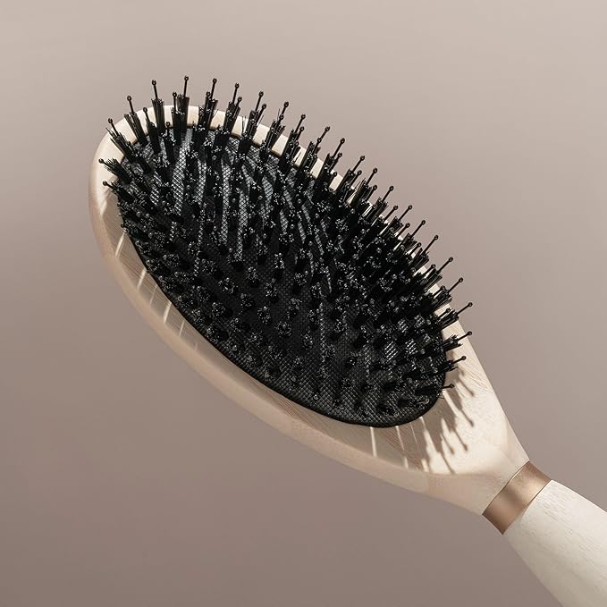 EcoTools Dual Bristle Hair Brush, Faux Boar & Nylon Bristle Brush for Detangling Smoothing & Shine, For All Hair Types, Daily Styling Brush, Bamboo Handle, Vegan & Cruelty-Free, 1 Count