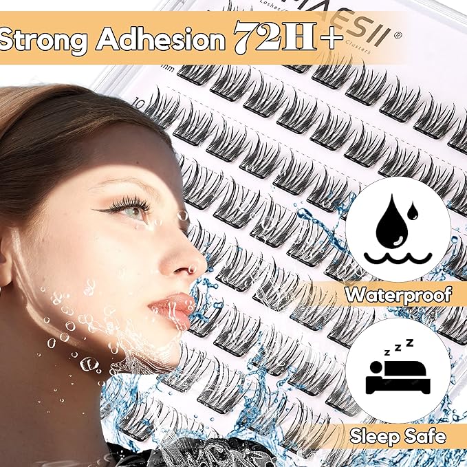 LA MAESII Self Adhesive Lash Clusters Kit, 10-14mm Self Adhesive Eyelashes Kit, DIY Eyelash Extensions, Natural Look Lashes No Glue Needed(R9-04)