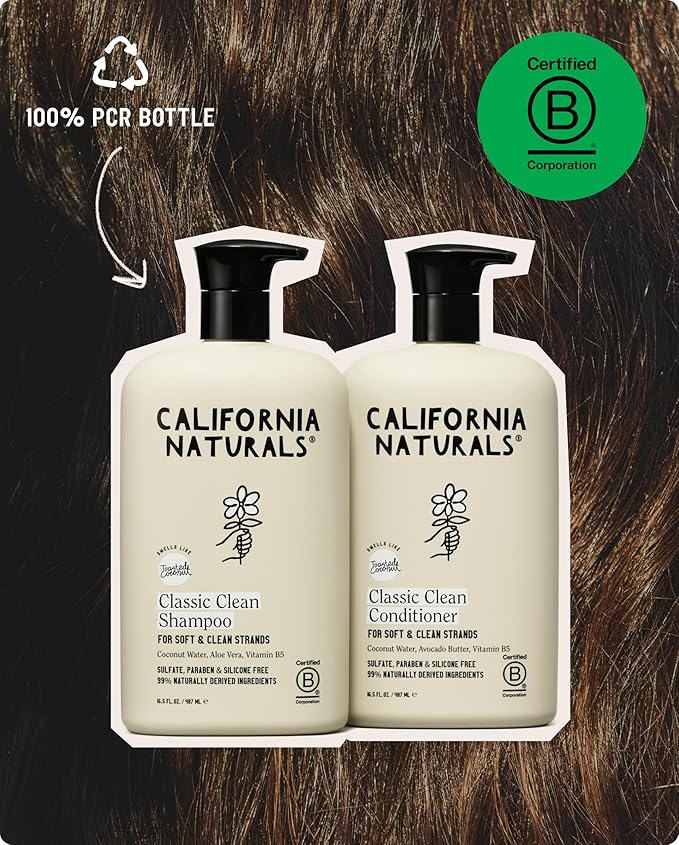 California Naturals Classic Clean Toasted Coconut Shampoo and Conditioner Set, Hair Care for Women & Men, Natural, Vegan, Cruelty, Silicone, Paraben, and Sulfate Free Shampoo, Color Safe, 20 Fl Oz