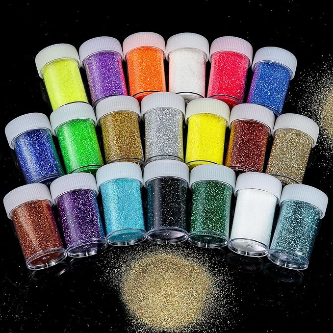 Holographic Fine Glitter Set, Multi Assorted 20 Colors Arts and Craft Glitter, Ultra Fine Glitter Powder Sequins for Resin Epoxy Tumbler Nail Body Face Hair Decoration Weddings Flowers Festival