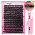 Geeneiya Full Lash Extension Kit 10-18MM Volume Eyelash Extension Kit D Curl Cluster Lashes Individual Eyelashes Kit with Waterproof Lash Bond and Seal, Lash Tweezers (10-18MM, 280Pcs, 70P)