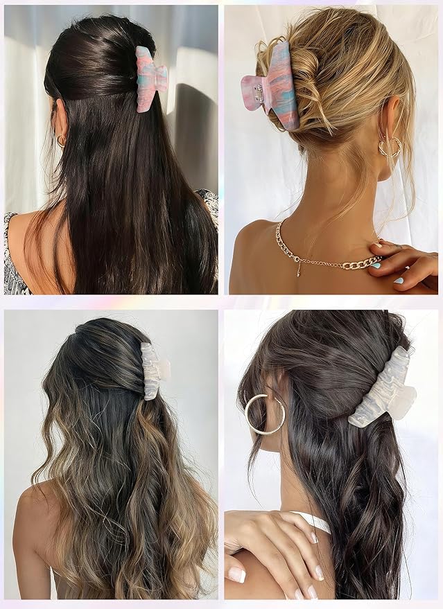 2 Pack Large Acrylic Hair Claw Clips for Women - 4.3 Inch Strong Hold Nonslip Hair Clips Big Claw Barrettes for Thick Thin Hair, Cute Durable Jaw Clips for Women Girls