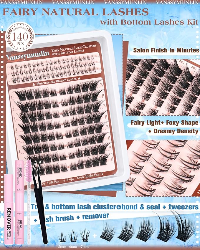 Manga Spikes Lash Clusters Kit with Remover with Bottom Lashes Wispy Cluster Eyelash Extensions Kit CD Curl Wide Eyelashes Clusters DIY Fox Eye Individual Lashes Volume Waterproof Lash Extension