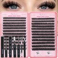Lash Clusters Kit, Eyelash Clusters Individual Lash Extension Kit 480 Pcs D Curl Fluffy Wispy False Eyelashes Extensions Thin Band with Bond Seal Tweezers Brush Removers (80D+100D KIT9-16mm)