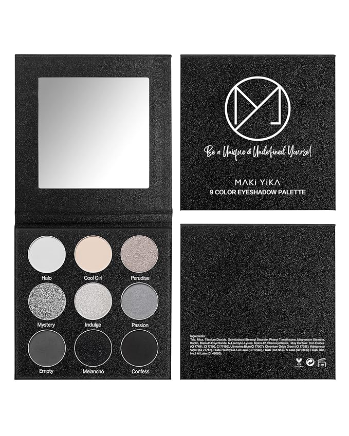MAKI YIKA Black Grey Smokey Eyeshadow Palette Matte Black White Gray Silver Smoky Eye Shadow 9 Colors Eyeshadows Eye Makeup For Goth Look -9Black