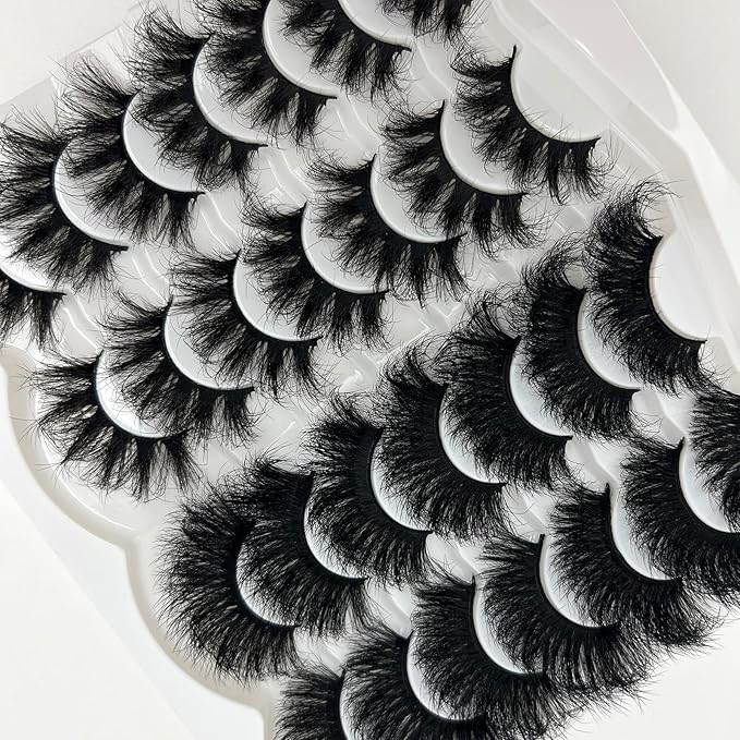 Mink Lashes Fluffy 25mm Long Big Eyelashes Pack, Thick D Curl Dramatic Eyelashes, Cat Eye 3D False Strip Lashes 2 Styles