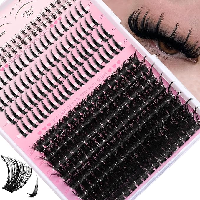 YIDUO Lashes Clusters Kit Bottom Lashes with Spikes 100D Cluster Eyelash Extensions Kit 10-120mm Volume Manga DIY Individual Strips Lashes Thick with Lash Bond and Seal Tweezers Remover