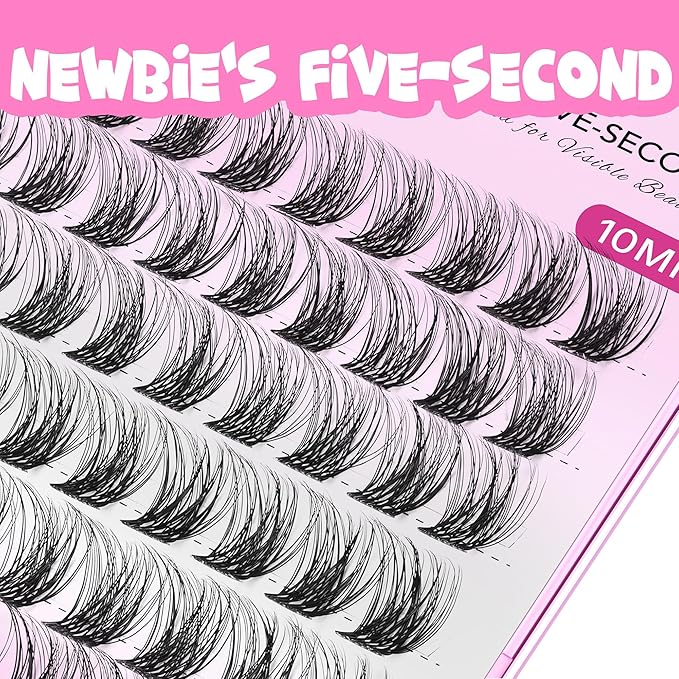 VEYESBEAUTY Lash Clusters Individual Eyelash Extensions Thin & Invisible Band DIY False Eyelashes for Self-application Newbie's Five-Second Series Wispy Lash Tray, Bomb 10mm Single Length