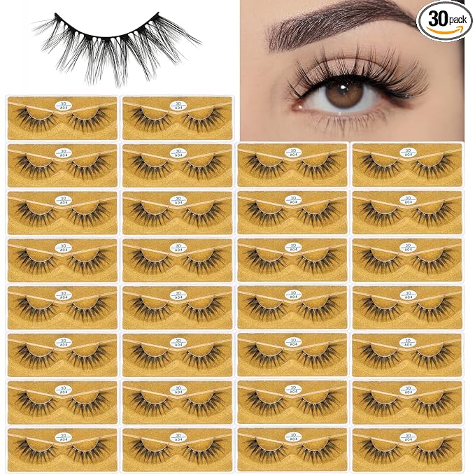 FARRED Wholesale Faux Mink Lashes 30 Pairs 3D A04 Medium Length Vegan Eyelashes Fluffy Volume Strip Lashes Bulk Fake Mixed Natural Look 3D False Eyelashes (3D A04)