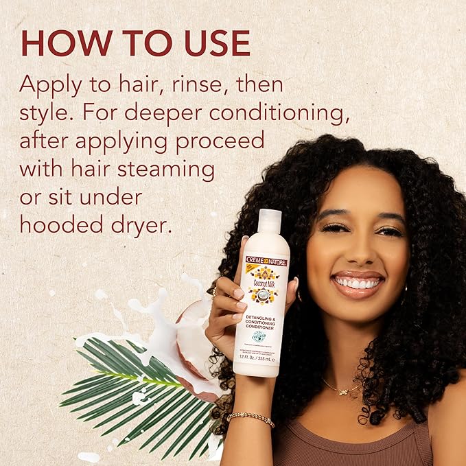 Creme of Nature Coconut Milk Detangling & Conditioning Shampoo with Certified Natural Ingredients, Moisture-Rich, Creamy Cleanser for Soft, Manageable Curly & Textured Hair, 12 oz