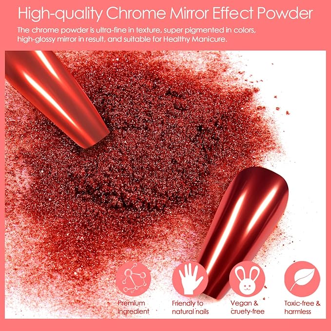 Allstarry Christmas Chrome Nail Powder, 4 Colors Metallic Mirror Effect Blue Gold Red Chrome Powder Manicure Chrome Pigment Glitter Dust Kit for Gel Polish Nail Art Decoration - Ruby Sapphire Series