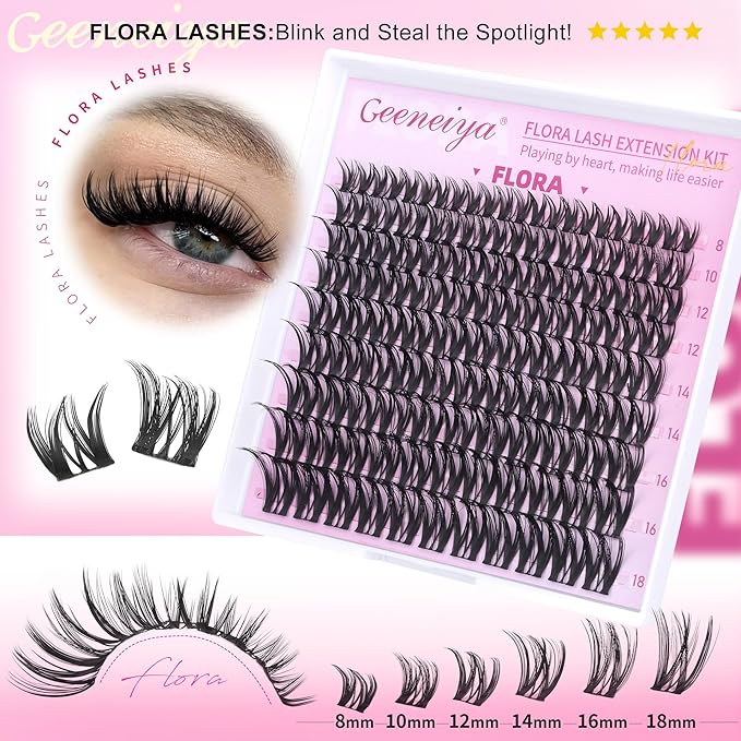 [NATURAL]Geeneiya 5 Styles Lash Clusters Kit, Mermaid/Venus/Flora/Bottom Fairy Eyelash Clusters Extensions 3D Wispy Lash Extension Kit for Beginners, DIY at Home Easily