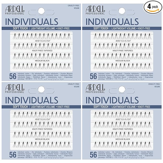 Ardell Soft Touch Individual Lashes – Knot-Free Lash Clusters, Medium Tapered False Eyelashes, 4 Pack