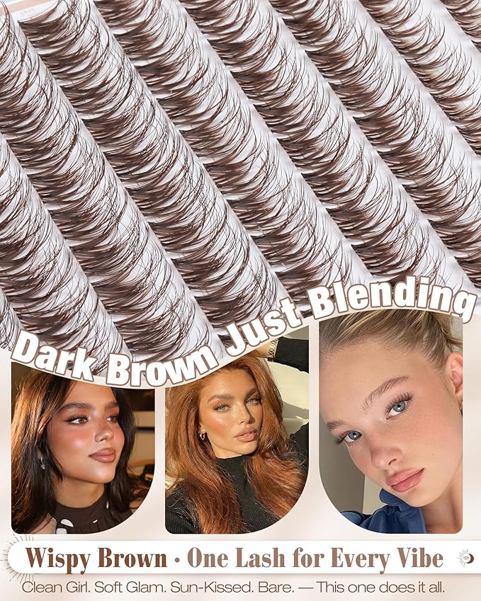 Spider Lash Clusters Brown Eyelash Clusters Wispy Cluster Eyelash Extensions 10-16MM Airy Fluffy Individual Lash Extensions Easy Application with CC Curl & Clear Band for Soft Glam Natural Makeup