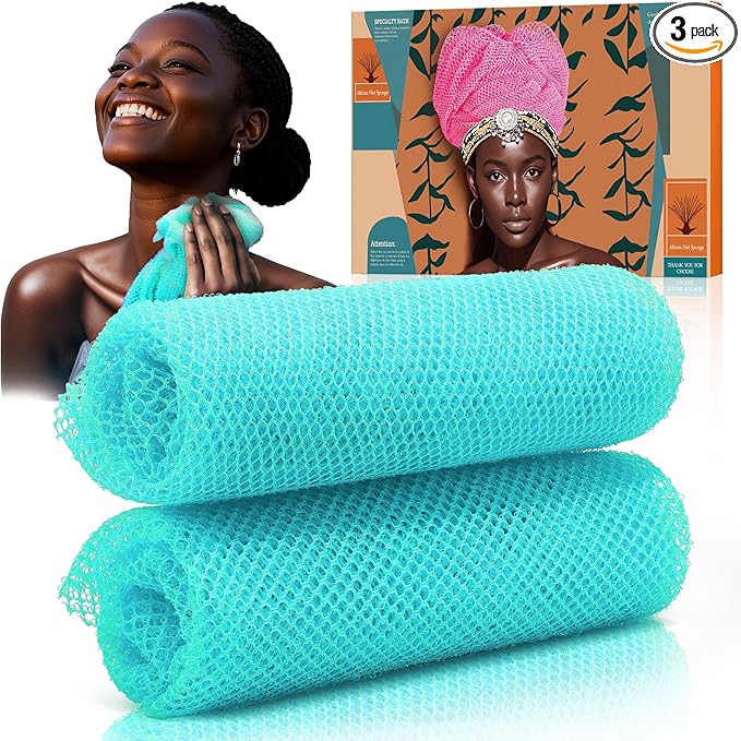 2 Pieces African Net Sponge – Premium African Net Sponge for Deep Exfoliation Quick-Dry and Reusable Mesh for Smooth Skin（Green）