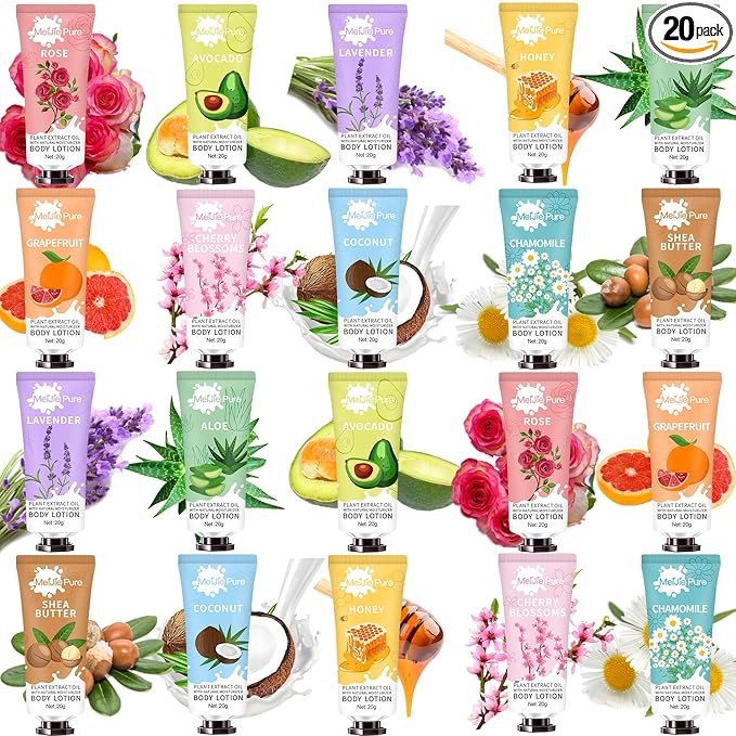 20 Pack Lotion for Women,Body Lotion for Dry Skin,Mothers Day Gifts,Teacher Appreciation Gifts,Nurses Gift,Thank You,Travel Size Natural Fragrance Body Moisturizer With Shea Butter,Baby Shower Favors
