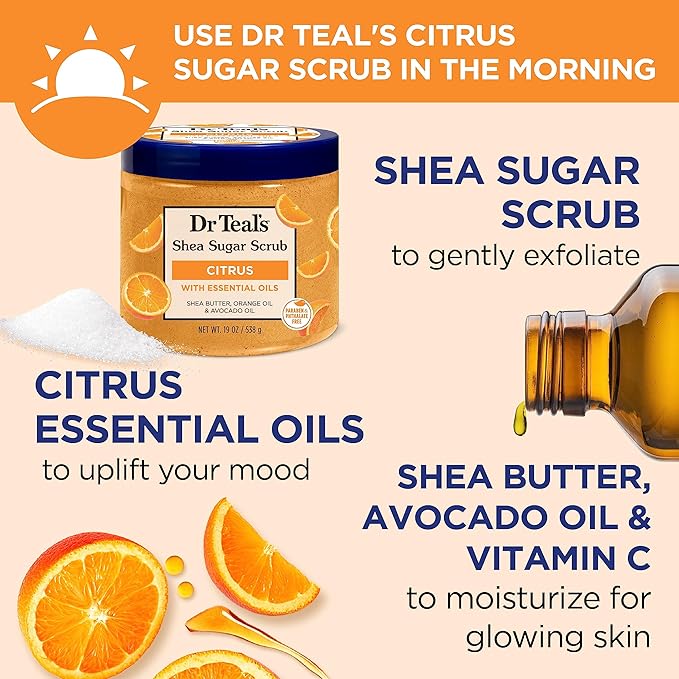 Dr Teal's Body Wash & Sugar Scrub Bundle with Epsom Salt, Vitamin C & Essential Oils, 24oz Body Wash (Pack of 2) & 19oz Sugar Scrub (Pack of 2)