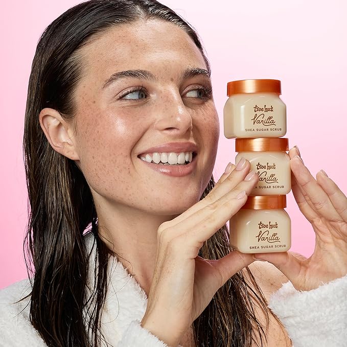 Tree Hut Mini Vanilla Shea Sugar Scrub, Exfoliating & Hydrating Body Scrub with Shea Butter & Essential Oils, Smooth Skin, For All Skin Types, Vegan, Travel Size, 3.4 oz