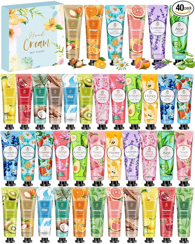 OFUN 40 Pack Hand Cream Gift Set for Women Mini Lotion Travel Size for Dry Cracked Hand Plant Fragrance Hand Care Moisturizing Cream for Christmas Mother's Day Valentine's Day (40 Pack)