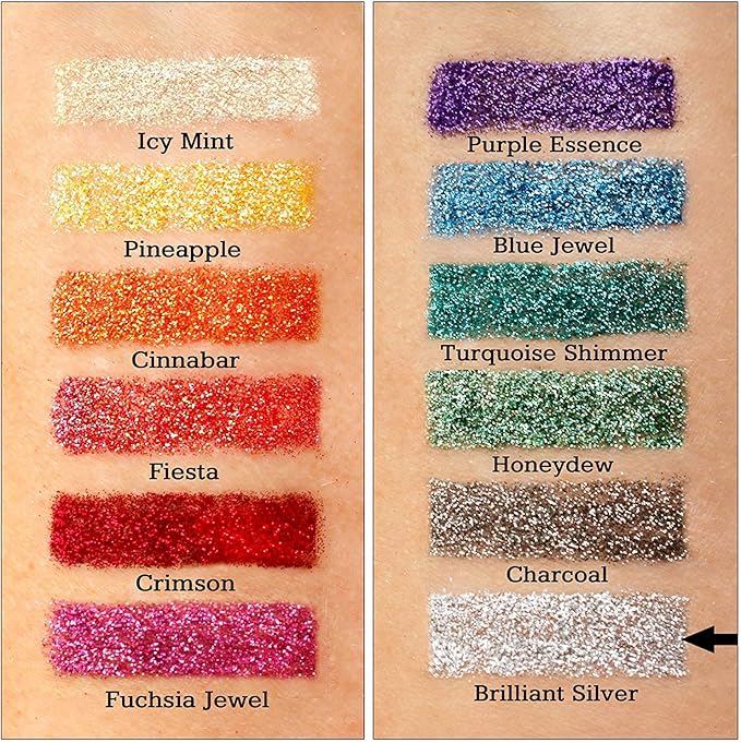 GLITTIES - Brilliant Silver - Cosmetic Grade Extra Fine (.006") Loose Glitter Powder Safe for Skin! Perfect for Makeup, Body Tattoos, Face, Hair, Lips, Soap, Lotion, Nail Art - (30 Gram Jar)