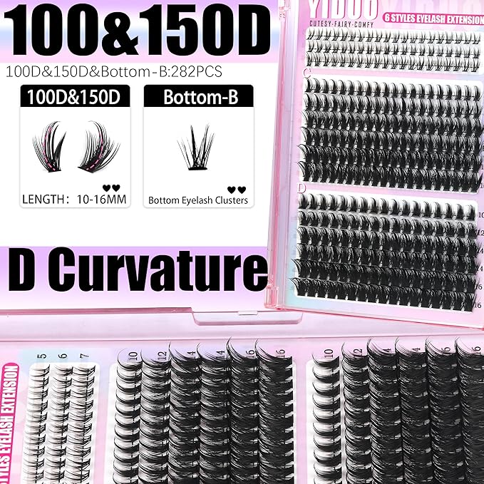 YIDUO Manga Lash Clusters Kit 534Pcs Wispy Fairy Volume Cluster Eyelash Extensions Kit Manga+100D+150D Spikes+Bottom D-curly Lashes Clusters Anime Cosplay Individual Lash Clusters Kit with Lash Glue