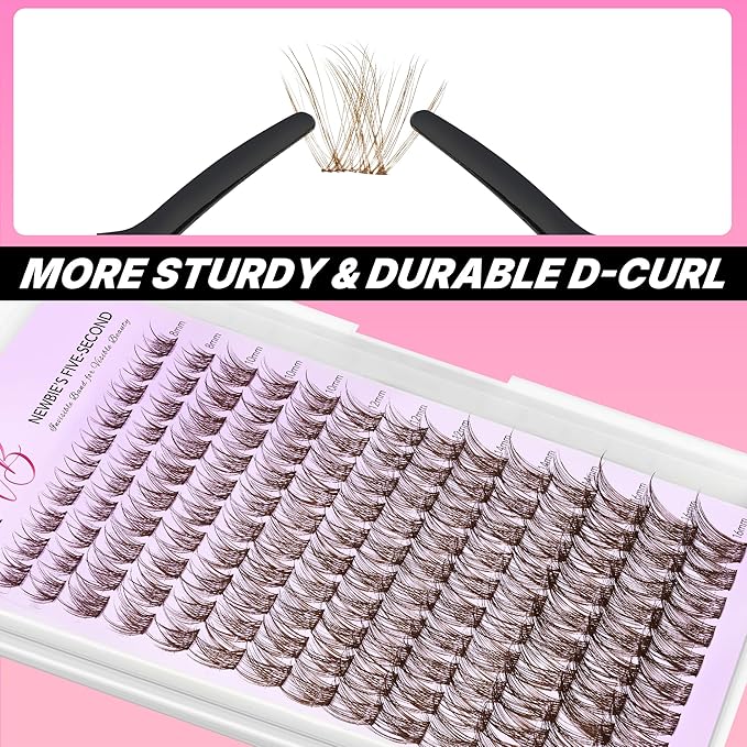 VEYESBEAUTY LuxeBold Brown Lash Clusters Kit Individual Lash Extensions Newbie's Five-Second DIY Dramatic Volume Eyelash Wispy Faux Mink Lash Mixed Length Tray with Bond & Seal, Applicator at Home