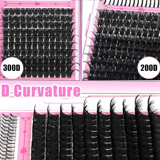 YIDUO Lashes Clusters Kit 200D+300D+Spikes+Bottom Cluster Lash Extensions Kit with Lash Bond and Seal |Tweezers |Removers |Eyebrow Brush (200D+300D-10-18MIX Thick Kit)