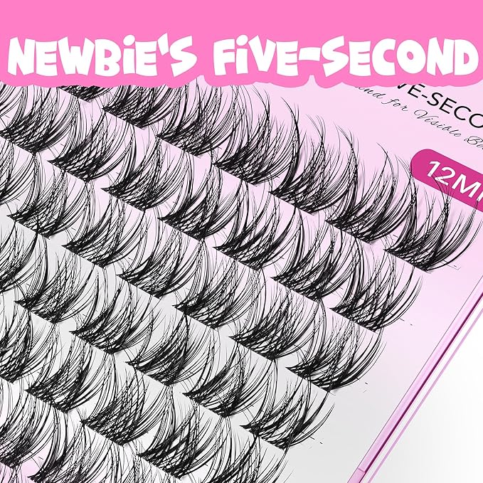 VEYESBEAUTY Lash Clusters Individual Eyelash Extensions Thin & Invisible Band DIY False Eyelashes for Self-application Newbie's Five-Second Series Wispy Lash Tray, LuxeBold 12mm Single Length