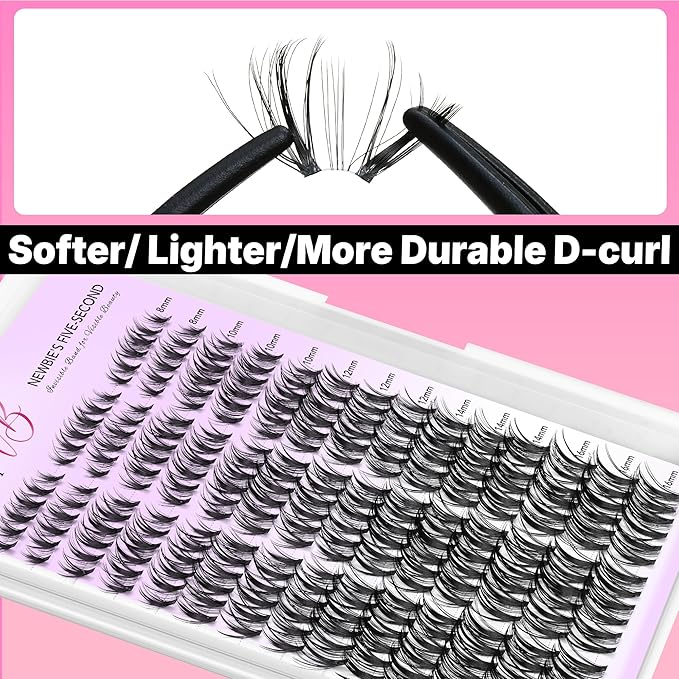 VEYESBEAUTY Lash Clusters Eyelash Extensions Thin & Invisible Band DIY Individual False Eyelashes Newbie's Five-Second Series Wispy Lash Tray for Self-application, Whisper Lashes 8-16mm Mixed Length