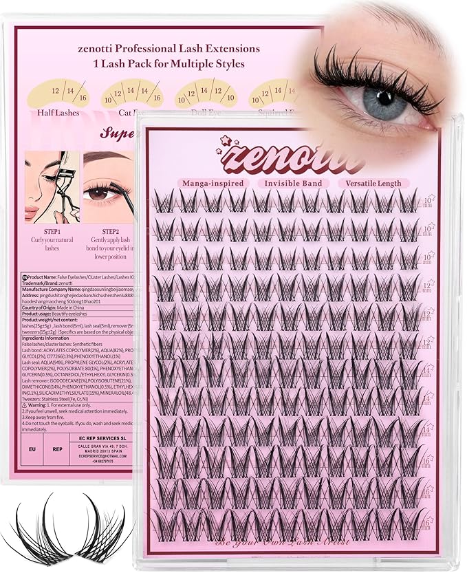 Manga Lash Clusters Wispy Eyelash Clusters Natural Anime Cluster Eyelash Extensions Bunny Fairy Spiky Individual Lashes Cluster Invisible Band Wet Look DIY Lash Extension CC-Curly 10-16mm by zenotti