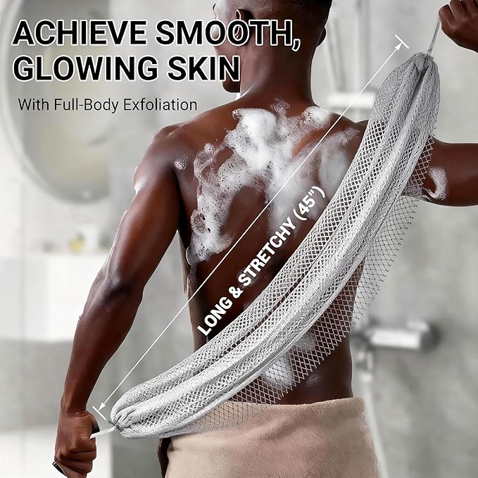 African Net Sponge Authentic for Exfoliating - Extra Knots for Deep Cleansing & Back Scrubbing - Body Scrubber Washcloth for Women & Men - Daily Shower Exfoliator for Smooth, Glowing Skin(Slate)