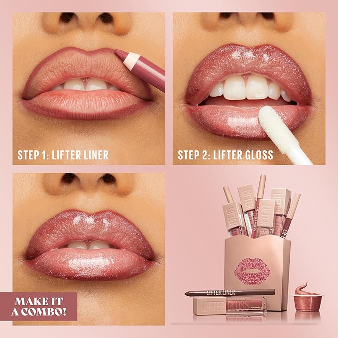 Maybelline Lifter Gloss and Lifter Liner Bundle, Lip Gloss and Lip Liner in Shades Taffy and Let's Bounce, Pack of 2