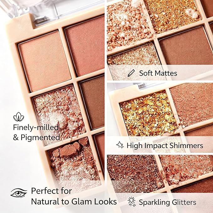 K'APEINE 25-Color Eyeshadow Palette, Warm Neutral Nude Pink & Brown Shades, Matte Shimmer & Glitter Finishes, Highly Pigmented, Blendable Long-Lasting, Soft Glam Day-to-Night Makeup