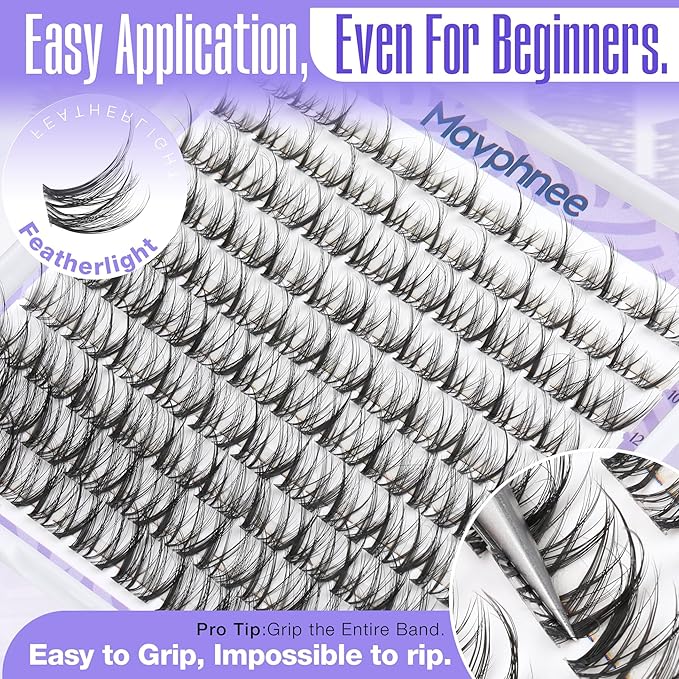 Mavphnee Spider Lash Clusters Wispy Airy Cluster Eyelash Extensions with Flexible Clear Band & LC Curl, 10-16mm Natural Individual Lashes For Clean Girl & Kim K Makeup