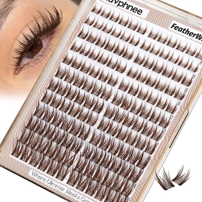 Mavphnee Brown Lash Clusters Wispy Eyelash Extensions Natural Lashes Extensions Pestañas Postizas Spiky Manga 8-16MM Individual Lashes with CC Curve, For Edge Girl