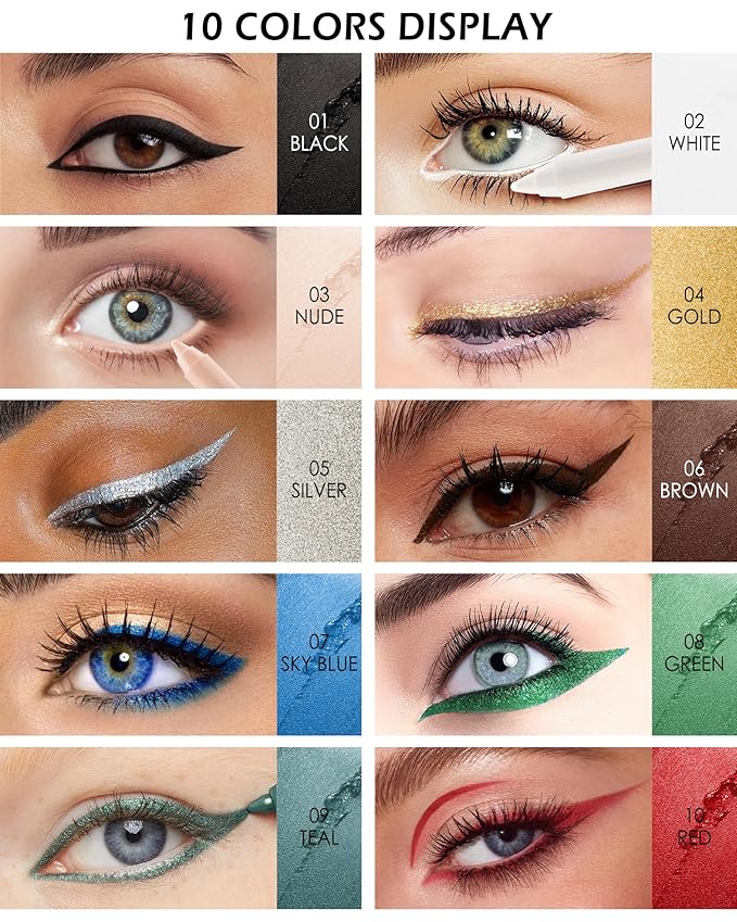 Sky Blue Teal Eyeliner Pencil Gel, Multi-Use Colorful Eyeliner Waterline Waterproof Smudge-Proof Long Stay, High Pigmented Shimmer Cream Eye Liner Pen with Sharpener, Safe for Sensitive Eyes Makeup