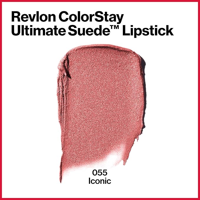 REVLON Lipstick, ColorStay Ultimate Suede Lipstick, High Impact Lip color with Moisturizing Creamy Formula, Infused with Vitamin E, 055 Iconic, 0.09 Oz