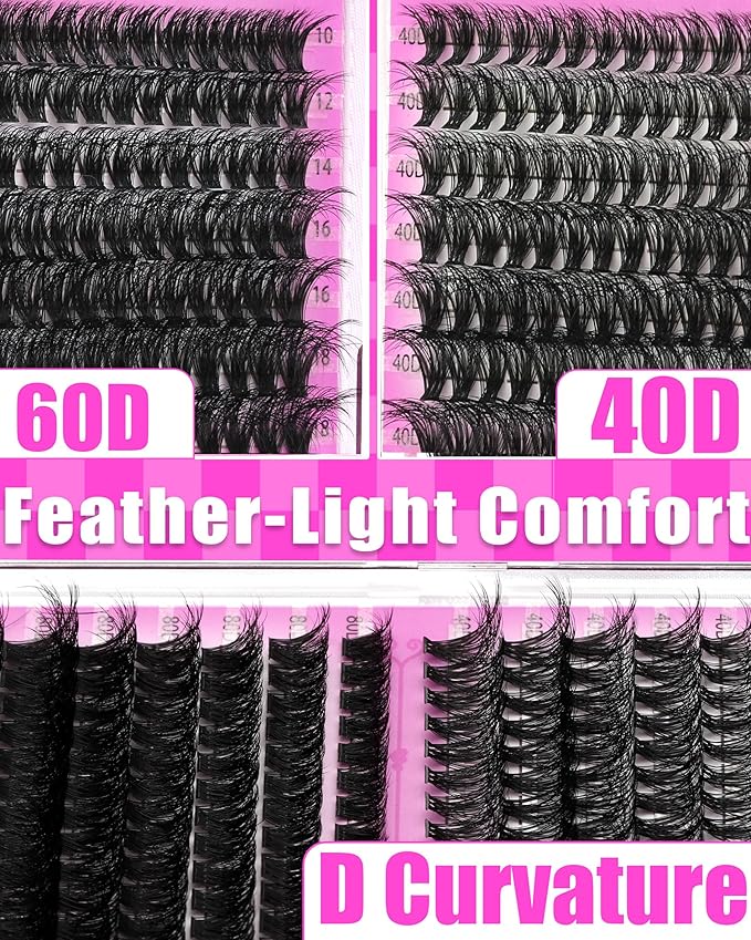 YIDUO Lash Extension Kit, 546PCS 40D+60D+80D+100D Lash Clusters 10-18mm, Wispy Individual Lashes with Bond and Seal, Remover, Tweezers & Brush, All-in-1 DIY Eyelash Extensions for Beginners