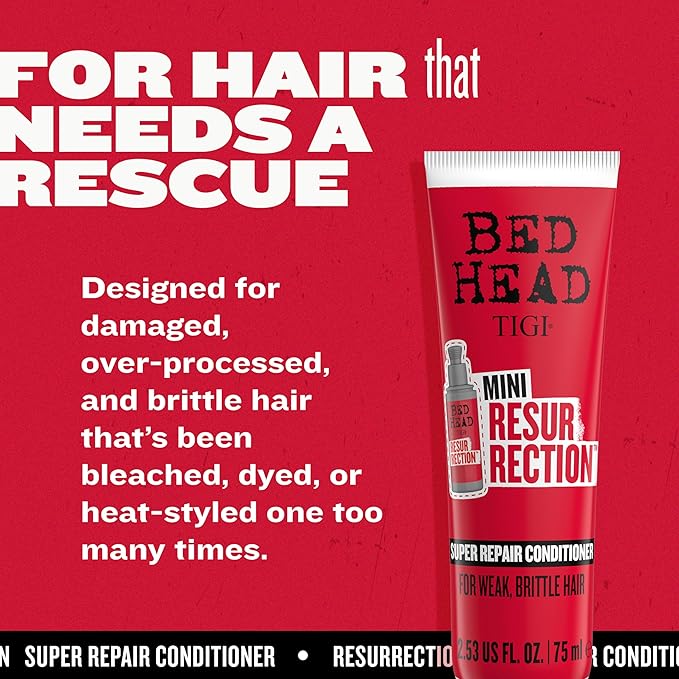 Bed Head by TIGI Resurrection Super Repair Conditioner Travel Mini – Repairing conditioner for dry, brittle and damaged hair with added moisture and nourishment, 2.53 fl oz (Pack of 2)