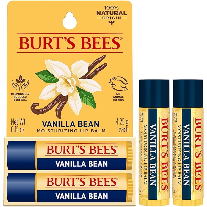 Burt's Bees Vanilla Bean Moisturizing Lip Balm, 100% Natural Origin, Mother's Day Gift, 2 Tubes, 0.15 oz