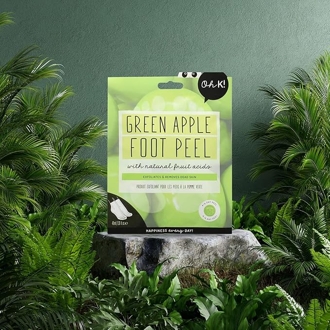 Oh K! Foot Peel Mask - Green Apple - Foot Peeling Mask for Dry Feet and Cracked Heels - Feet Exfoliant with Hydrating Apple Fruit Extract - 1 Pair