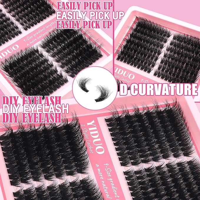 YIDUO Lash Clusters Kit 100D+150D 10-18mm Cat Eye Eyelash Extensions Kit Volume Wispy Left & Right Individual DIY Lash Extension Kit with Glue |Tweezers |Removers |Eyelash & Eyebrow Brush