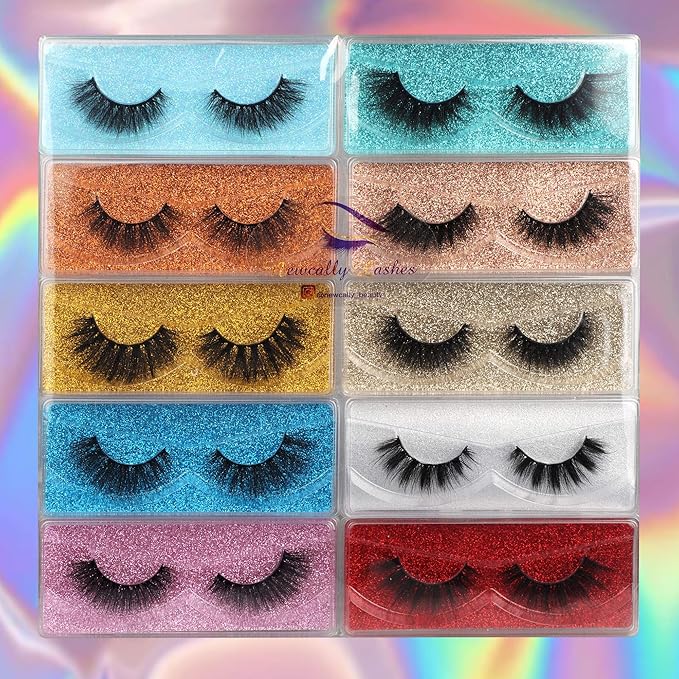 Newcally Lashes False Eyelashes Natural 3D Faux Mink Lashes 10 Pairs 10 Styles Wispy Fake Eyelashes Dramatic Handmade Reusable Lashes Pack with 10 Portable Eyelash Boxes