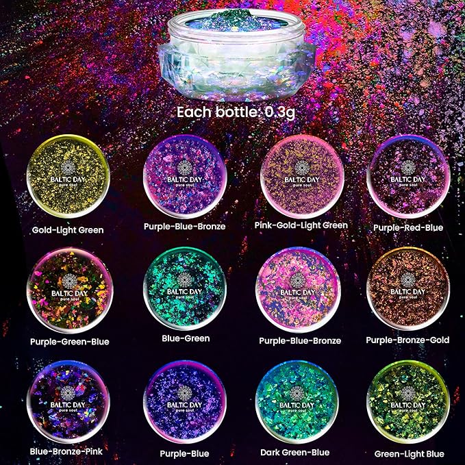 BALTIC DAY - Chameleon Flakes - Chameleon Flakes for Resin - Intense Color Shift Mica Pigment Powder for Resin Molds, Tumblers - Multi Chrome Flakes Pigment for Paint, Nail Art, Eyeshadow