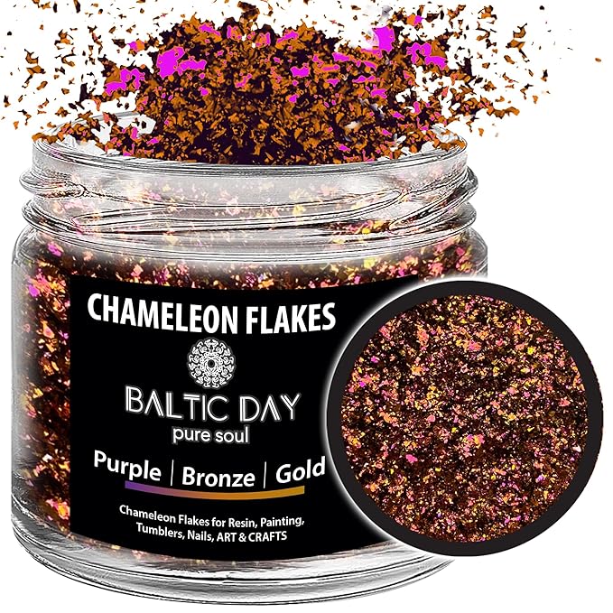 Chameleon Flakes for Resin [ Purple | Bronze | Gold ] - Color Shift Mica Pigment Powder for Epoxy Resin - Chrome Flakes for Tumblers, Molds, Nail Art, Eyeshadow, Makeup