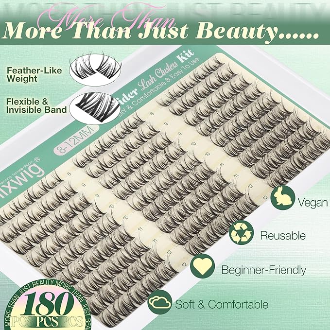 Spider Lash Clusters Kit 8-12MM Short Lash Extension Kit Breeze Wispy Eyelash Clusters Natural Clusters Eyelash Extensions CC Curly Invisible Band Individual Lashes for Clean Girl Makeup by Lvmixwig