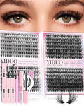 YIDUO Lash Extension Kit 30D+40D+50D+60D Cluster Lashes Extension 8-16mm, Wispy Individual Lashes with Bond,and Seal, Remover & Tweezers, DIY Eyelash Extensions for Beginners pestañas postizas
