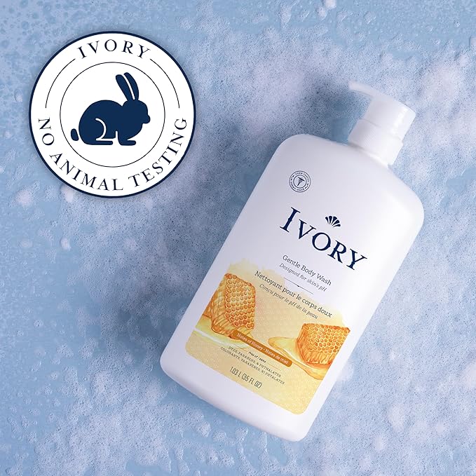 Ivory Body Wash, Designed for the Whole Family, Gentle Formula, Free of Dyes Heavy Perfumes Parabens Phthalates & Silicones, for Sensitive Skin, Designed for Skin's pH, Honey Scent, 35 oz
