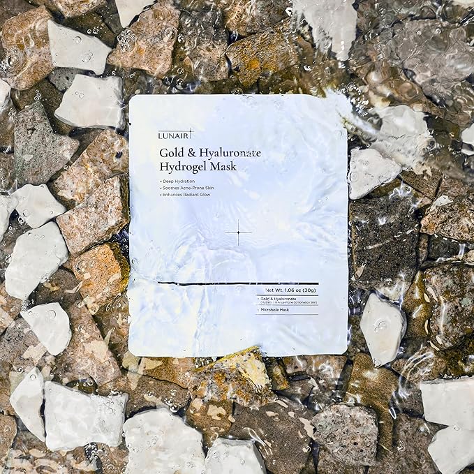 Lunair Gold Collagen & Hyaluronate Hydrogel Face Mask with Microhole Technology – Firming, Hydrating & Glowing Korean Sheet Mask for Radiant Glass Skin | Deep Moisture & Elasticity Boost (5 Sheets)