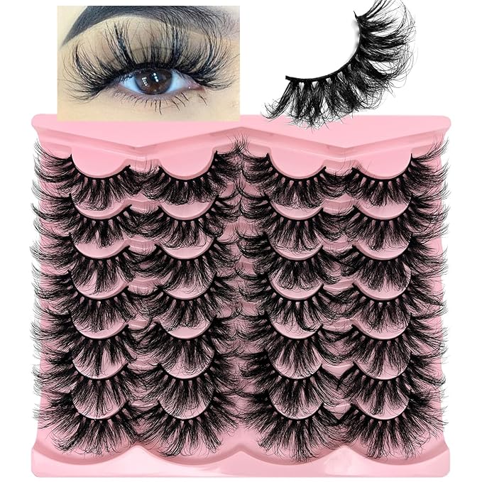 loladook 25 mm Lashes Mink Wispy 3D Big Long Dramatic Lashes Pack D Curl 25mm Eyelashes Strip Thick Faux Mink Eyelashes